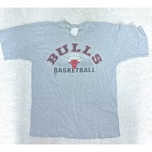 Vintage Chicago Bulls Logo Spellout Heather Gray Teens T Shirt XL Single Stich